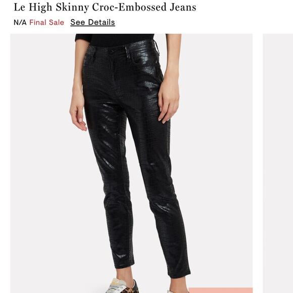 FRAME Le High Skinny Croc-Embossed Jeans‎ Black Designer Size 30 - Picture 2 of 13